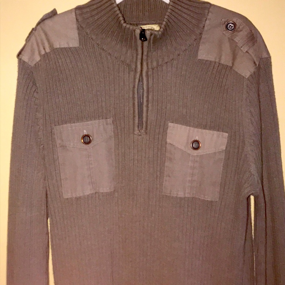 Long sleeve Grey Patch Zip Up Sweater